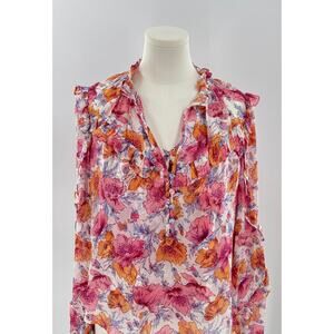 Veronica Beard Abra Floral Silk Blouse Pink Ruffle Top Romantic Shirt 10